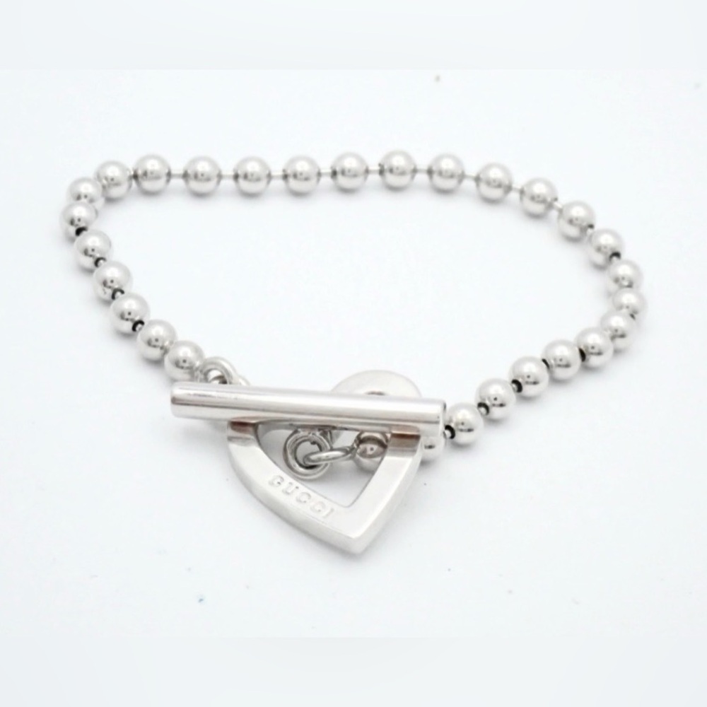 Gucci Silver Beaded Heart Bracelet